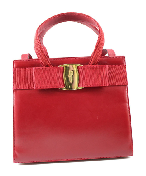 Salvatore Ferragamo（サルヴァトーレ フェラガモ）Salvatore Ferragamo (サルヴァトーレ フェラガモ) ヴァラリボン2WAYバッグ レッド サイズ:下記参照 AQ-214178　イタリア製の古着・服飾アイテム