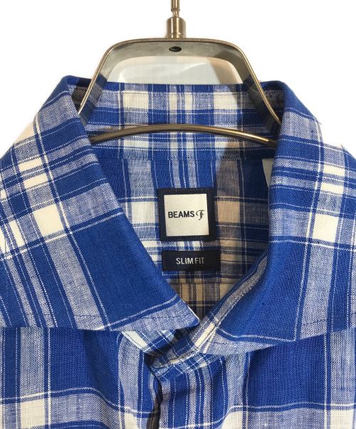 BEAMS F（ビームスエフ）BEAMS F (ビームスエフ) ワイドカラーリネンチェックシャツ ブルー サイズ:Sの古着・服飾アイテム