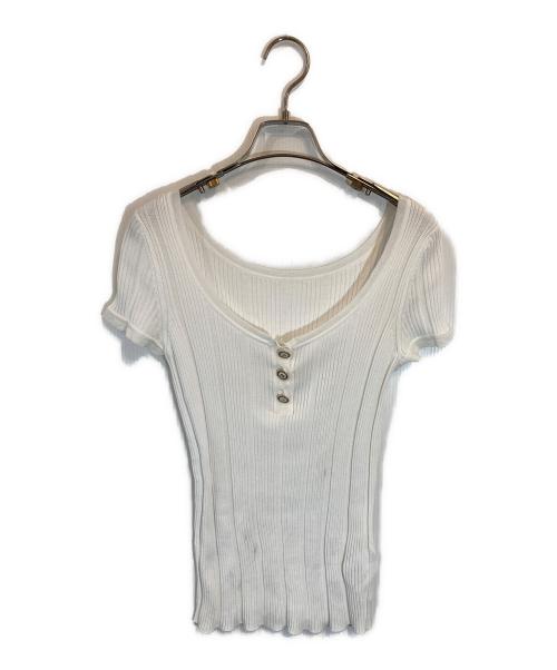 CHANEL（シャネル）CHANEL (シャネル) ココマークボタン半袖リブニット ホワイト サイズ:38の古着・服飾アイテム