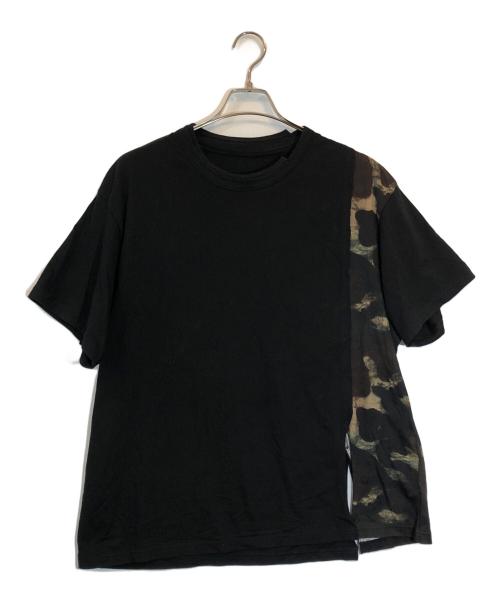 GROUND Y（グラウンドワイ）GROUND Y (グラウンドワイ) CAMOUFLAGE PATTERN SILKETTE/COTTON JERSEY MIXED T-SHIRT ブラック サイズ:SIZE 3の古着・服飾アイテム
