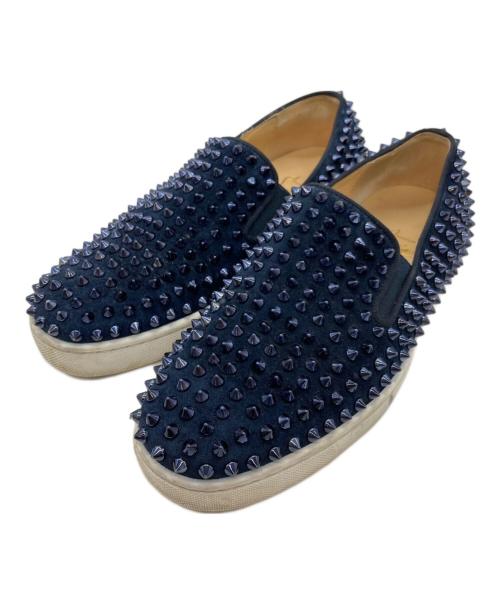 Christian Louboutin（クリスチャン・ルブタン）Christian Louboutin (クリスチャン・ルブタン) スタッズスリッポン ネイビー サイズ:39の古着・服飾アイテム
