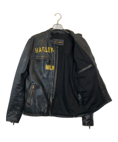 HARLEY-DAVIDSON（ハーレーダビッドソン）HARLEY-DAVIDSON (ハーレーダビッドソン) 加工シングルライダースジャケット ブラック サイズ:Mの古着・服飾アイテム