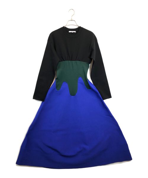 UN3D.（アンスリード）UN3D. (アンスリード) ウェーブラインミックスニットワンピース ブラック×ブルー サイズ:36の古着・服飾アイテム