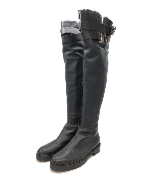 VALENTINO GARAVANI（ヴァレンティノ・ガラヴァーニ）VALENTINO GARAVANI (ヴァレンティノ・ガラヴァーニ) レザー オーバーニーブーツ ブラック サイズ:38の古着・服飾アイテム