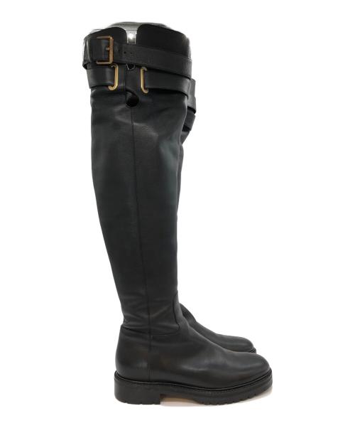 VALENTINO GARAVANI（ヴァレンティノ・ガラヴァーニ）VALENTINO GARAVANI (ヴァレンティノ・ガラヴァーニ) レザー オーバーニーブーツ ブラック サイズ:38の古着・服飾アイテム