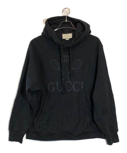 GUCCI（グッチ）GUCCI (グッチ) テニス刺繍ロゴフーディー ブラック サイズ:Sの古着・服飾アイテム