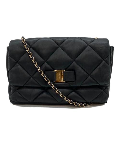 Salvatore Ferragamo（サルヴァトーレ フェラガモ）Salvatore Ferragamo (サルヴァトーレ フェラガモ) ヴァラ リボンチェーンショルダーバッグ ブラックの古着・服飾アイテム