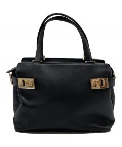 本物 サルヴァトーレ フェラガモ Salvatore Ferragamo ガンチーニ トートバッグ ハンドバッグ レザー ブラック Gancini バッグ 中古 GANCINI サルヴァトーレ フェラガモ Salvatore Ferragamo ガンチーニ