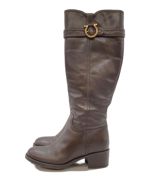 Salvatore Ferragamo（サルヴァトーレ フェラガモ）Salvatore Ferragamo (サルヴァトーレ フェラガモ) ガンチーニロングブーツ ブラウン サイズ:SIZE 5の古着・服飾アイテム