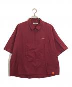 TIGHTBOOTH PRODUCTIONタイトブースプロダクション）の古着「PINSTRIPE HALF-ZIP SHIRT」｜ボルドー