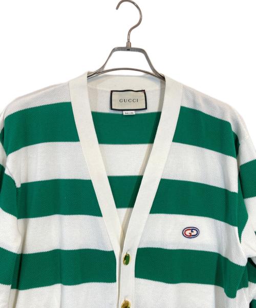 GUCCI（グッチ）GUCCI (グッチ) Striped cotton V-neck cardigan グリーン サイズ:Lの古着・服飾アイテム
