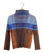 PLEATS PLEASEプリーツプリーズ）の古着「プリーツカットソー」｜ブルー×ブラウン