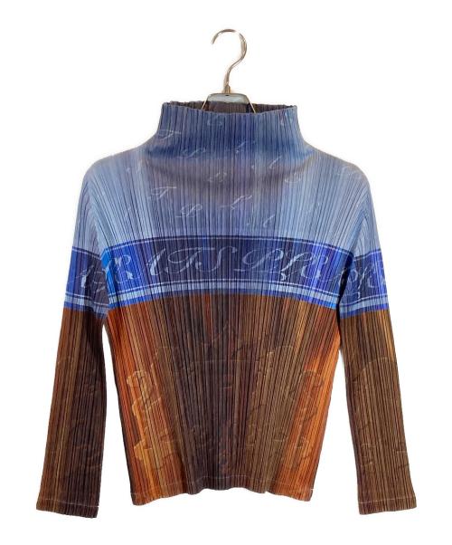 PLEATS PLEASE（プリーツプリーズ）PLEATS PLEASE (プリーツプリーズ) プリーツカットソー ブルー×ブラウン サイズ:3の古着・服飾アイテム