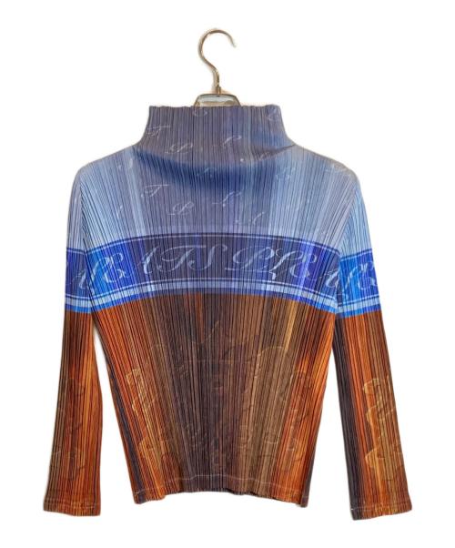 PLEATS PLEASE（プリーツプリーズ）PLEATS PLEASE (プリーツプリーズ) プリーツカットソー ブルー×ブラウン サイズ:3の古着・服飾アイテム