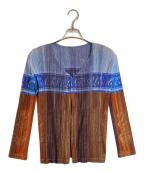 PLEATS PLEASEプリーツプリーズ）の古着「プリーツカーディガン」｜ブルー×ブラウン