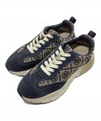 TORY BURCHトリーバーチ）の古着「グッドラックトレーナーモノグラム」｜ベージュ×ネイビー