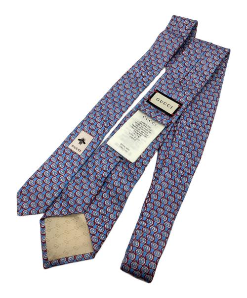 GUCCI（グッチ）GUCCI (グッチ) ダブルG&ハート柄シルクネクタイ ブルー サイズ:全長156ｃｍの古着・服飾アイテム