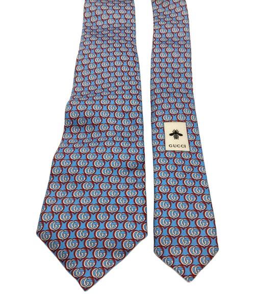 GUCCI（グッチ）GUCCI (グッチ) ダブルG&ハート柄シルクネクタイ ブルー サイズ:全長156ｃｍの古着・服飾アイテム