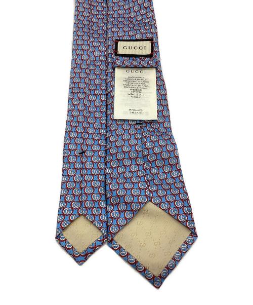 GUCCI（グッチ）GUCCI (グッチ) ダブルG&ハート柄シルクネクタイ ブルー サイズ:全長156ｃｍの古着・服飾アイテム