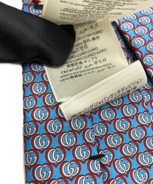 GUCCI（グッチ）GUCCI (グッチ) ダブルG&ハート柄シルクネクタイ ブルー サイズ:全長156ｃｍの古着・服飾アイテム