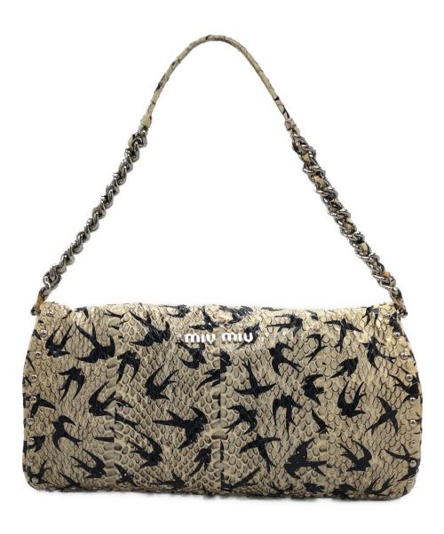 MIU MIU（ミュウミュウ）MIU MIU (ミュウミュウ) パイソンチェーンショルダーバッグ ベージュ サイズ:下記参照の古着・服飾アイテム