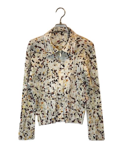 PLEATS PLEASE（プリーツプリーズ）PLEATS PLEASE (プリーツプリーズ) 総柄ジップアップジャケット ベージュ サイズ:SIZE 4の古着・服飾アイテム