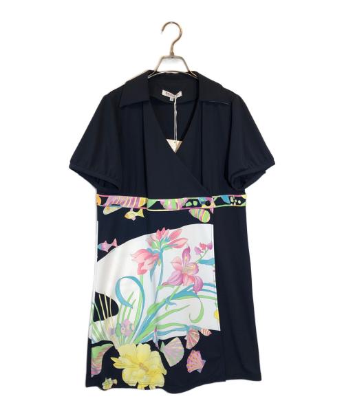 LEONARD（レオナール）LEONARD (レオナール) 花柄ワンピース ネイビー サイズ:SIZE 44の古着・服飾アイテム