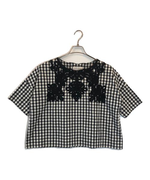 BEARDSLEY（ビアズリー）BEARDSLEY (ビアズリー) コットンリネンチェック刺繍ブラウス ブラック サイズ:SIZE Sの古着・服飾アイテム