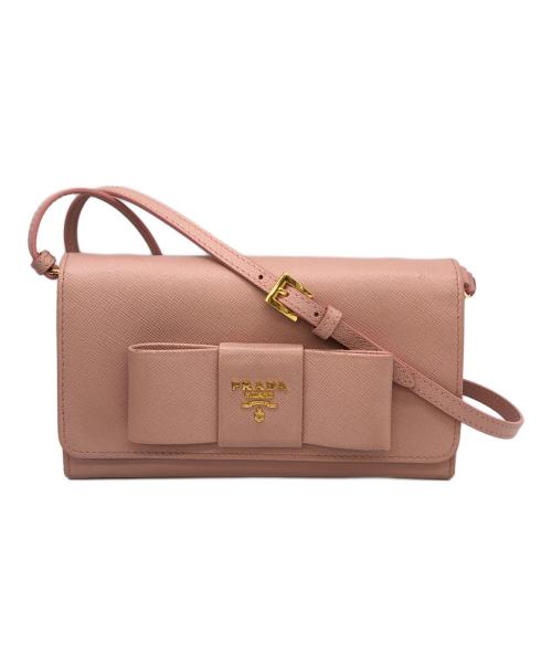 PRADA（プラダ）PRADA (プラダ) SAFFIANO リボンポシェット ショルダーウォレット ピンクの古着・服飾アイテム
