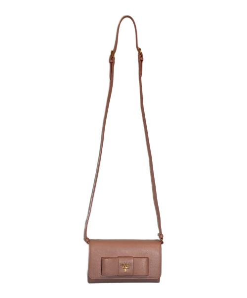 PRADA（プラダ）PRADA (プラダ) SAFFIANO リボンポシェット ショルダーウォレット ピンクの古着・服飾アイテム