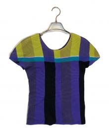 me ISSEY MIYAKE（ミーイッセイ ミヤケ）の古着「プリーツカットソー」｜パープル×イエロー