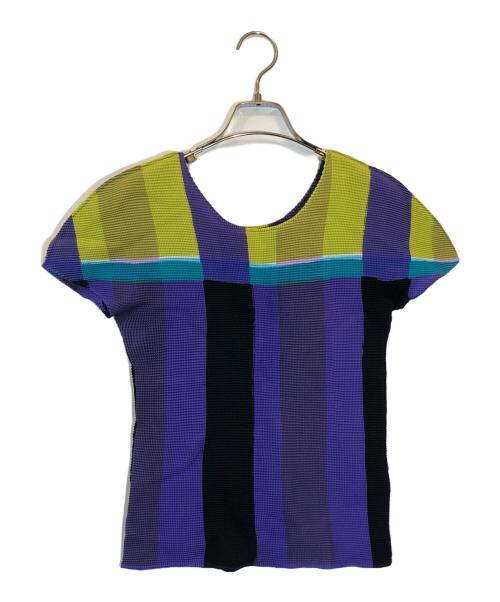 me ISSEY MIYAKE（ミーイッセイ ミヤケ）me ISSEY MIYAKE (ミーイッセイ ミヤケ) プリーツカットソー パープル×イエロー サイズ:不明の古着・服飾アイテム