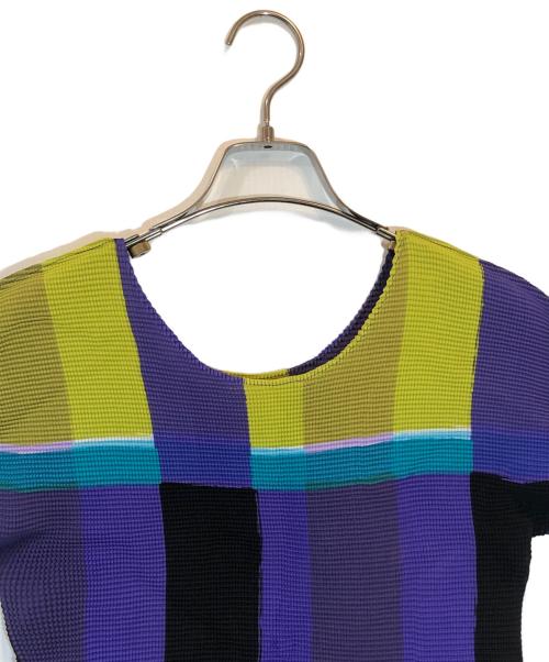 me ISSEY MIYAKE（ミーイッセイ ミヤケ）me ISSEY MIYAKE (ミーイッセイ ミヤケ) プリーツカットソー パープル×イエロー サイズ:不明の古着・服飾アイテム