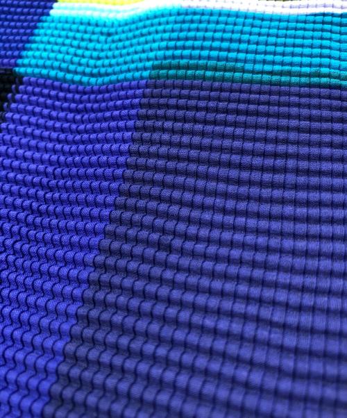 me ISSEY MIYAKE（ミーイッセイ ミヤケ）me ISSEY MIYAKE (ミーイッセイ ミヤケ) プリーツカットソー パープル×イエロー サイズ:不明の古着・服飾アイテム