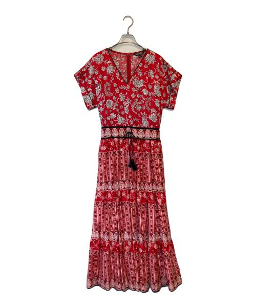 LAUREN RALPH LAUREN（ローレンラルフローレン）LAUREN RALPH LAUREN (ローレンラルフローレン) 総柄ノースリーブワンピース レッド サイズ:SIZE 2の古着・服飾アイテム