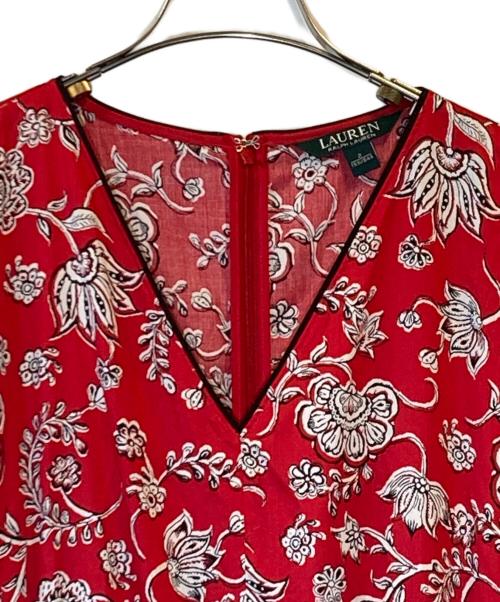 LAUREN RALPH LAUREN（ローレンラルフローレン）LAUREN RALPH LAUREN (ローレンラルフローレン) 総柄ノースリーブワンピース レッド サイズ:SIZE 2の古着・服飾アイテム