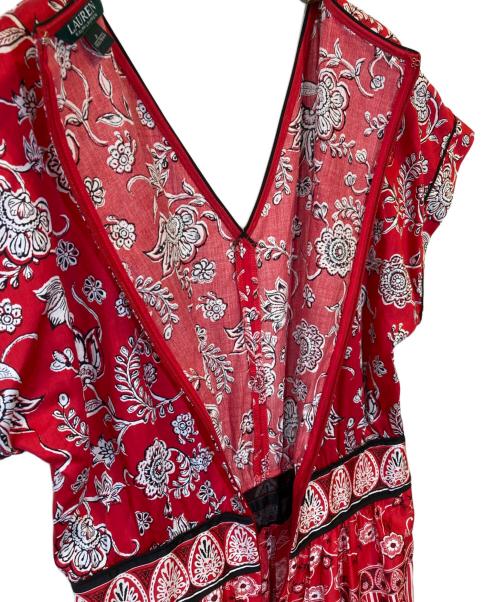 LAUREN RALPH LAUREN（ローレンラルフローレン）LAUREN RALPH LAUREN (ローレンラルフローレン) 総柄ノースリーブワンピース レッド サイズ:SIZE 2の古着・服飾アイテム