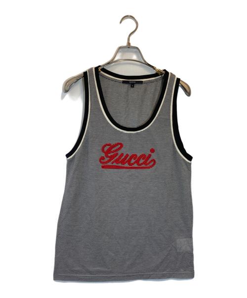GUCCI（グッチ）GUCCI (グッチ) ロゴ刺繍ボーダータンクトップ ブラック サイズ:SIZE Sの古着・服飾アイテム