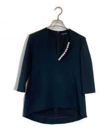 YOKO CHAN（ヨーコチャン）の古着「ロングスリーブパールブラウス」｜ネイビー