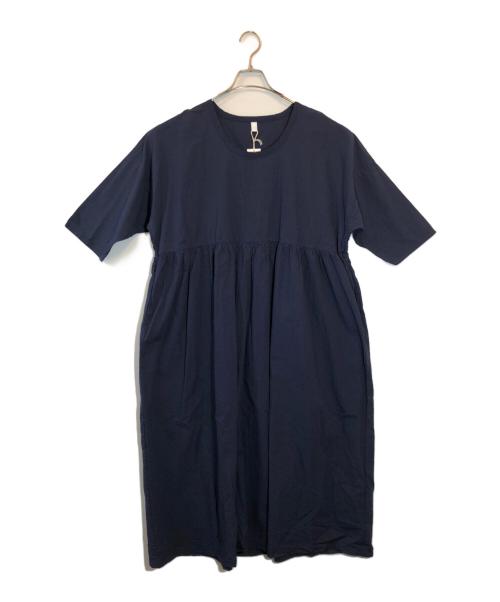 homspun（ホームスパン）homspun (ホームスパン) シアサッカーストライプ 七分袖ワンピース ネイビー サイズ:SIZE 3の古着・服飾アイテム