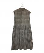 Katonコトン）の古着「キュプラコットンチェックノースリーブワンピース」｜ブラウン