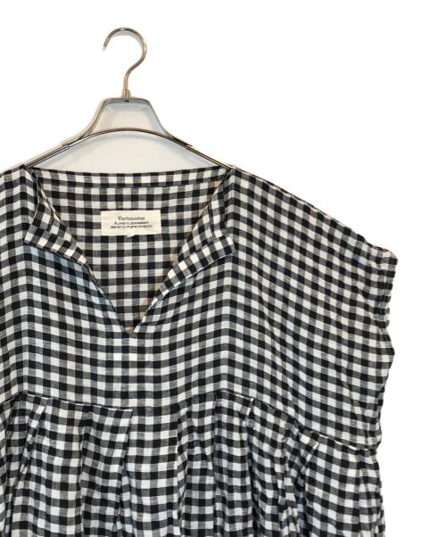 Veritecoeur（ヴェリテクール）Veritecoeur (ヴェリテクール) リネンスキッパータックワンピース ブラック×ホワイト サイズ:Freeの古着・服飾アイテム