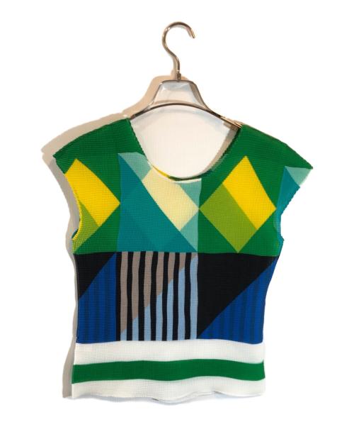 me ISSEY MIYAKE（ミーイッセイ ミヤケ）me ISSEY MIYAKE (ミーイッセイ ミヤケ) ノースリーブプリーツカットソー グリーン サイズ:表記なしの古着・服飾アイテム