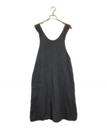 Chez VIDALENC（シェ ヴィダレン）の古着「リネンエプロンワンピース」｜ブラック