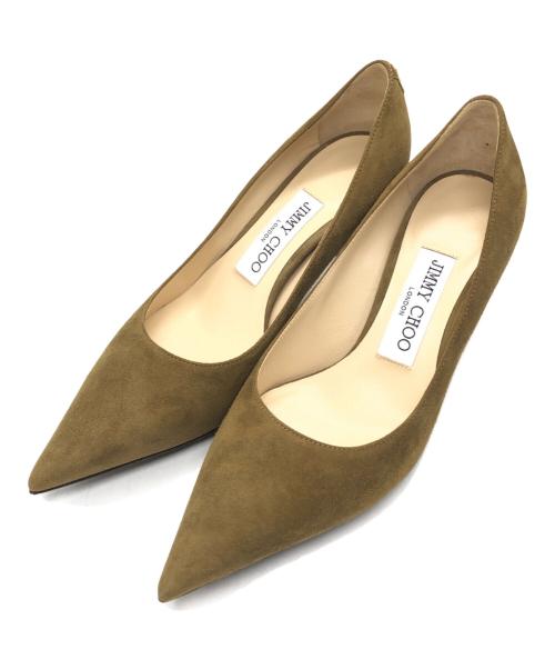 JIMMY CHOO（ジミーチュウ）JIMMY CHOO (ジミーチュウ) JCロゴ付きスエード・ポインテッドトゥ パンプス オリーブ サイズ:35の古着・服飾アイテム