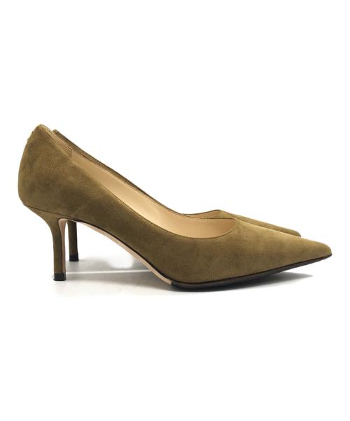 JIMMY CHOO（ジミーチュウ）JIMMY CHOO (ジミーチュウ) JCロゴ付きスエード・ポインテッドトゥ パンプス オリーブ サイズ:35の古着・服飾アイテム