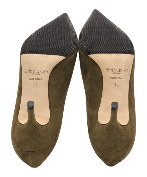 JIMMY CHOO（ジミーチュウ）JIMMY CHOO (ジミーチュウ) JCロゴ付きスエード・ポインテッドトゥ パンプス オリーブ サイズ:35の古着・服飾アイテム