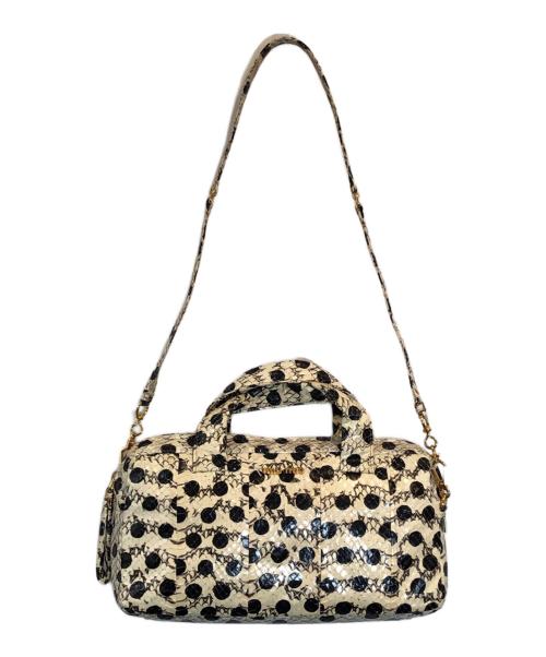 MIU MIU（ミュウミュウ）MIU MIU (ミュウミュウ) パイソンドット2WAYショルダーバッグ ホワイト×ブラックの古着・服飾アイテム