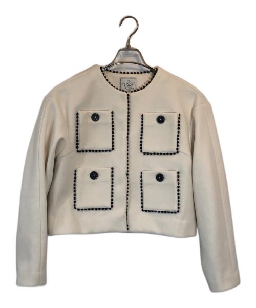 SEVEN TEN by MIHO KAWAHITO（セブン テン バイ ミホ カワヒト）SEVEN TEN by MIHO KAWAHITO (セブン テン バイ ミホ カワヒト) ポコポコトリムウールレットジャケット アイボリー サイズ:SIZE Sの古着・服飾アイテム