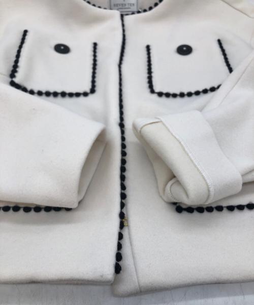 SEVEN TEN by MIHO KAWAHITO（セブン テン バイ ミホ カワヒト）SEVEN TEN by MIHO KAWAHITO (セブン テン バイ ミホ カワヒト) ポコポコトリムウールレットジャケット アイボリー サイズ:SIZE Sの古着・服飾アイテム